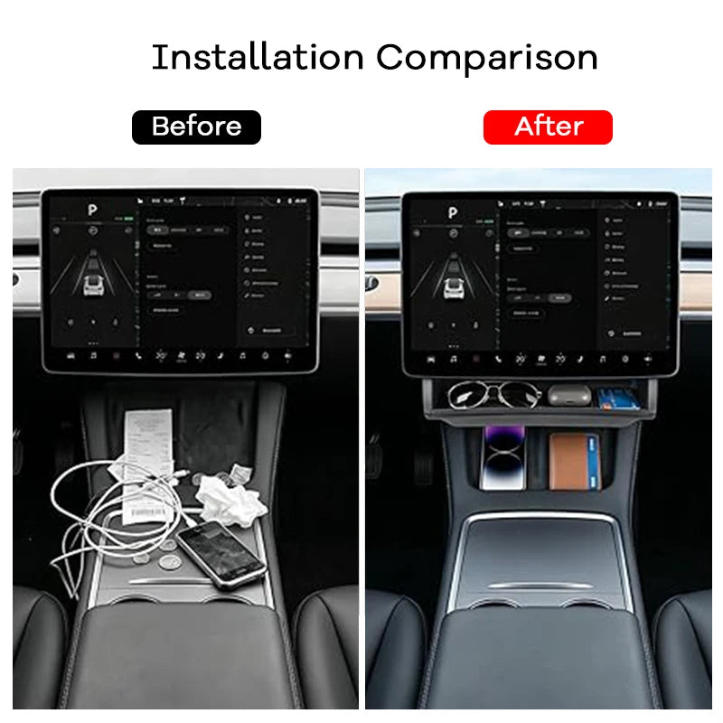 For Tesla Model Y Juniper Model 3 Highland 2025 2026 Under Screen Hidden Storage Box Behind Screen Center Console Organizer Case