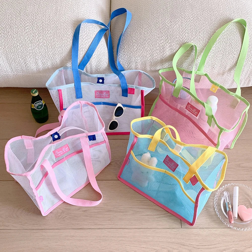 New Best-Selling Trendy Mesh Handbag Beach Bag Single Shoulder Bag Summer Large Capacity Portable Storage Travel Bag for Girls