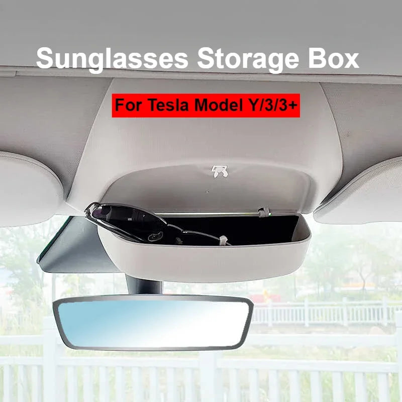 For Tesla Model Y/3/3+ Car Roof Glasses Box Sunglasses Storage Box Sun Visor Clip Card Storage Car Modification Accessories