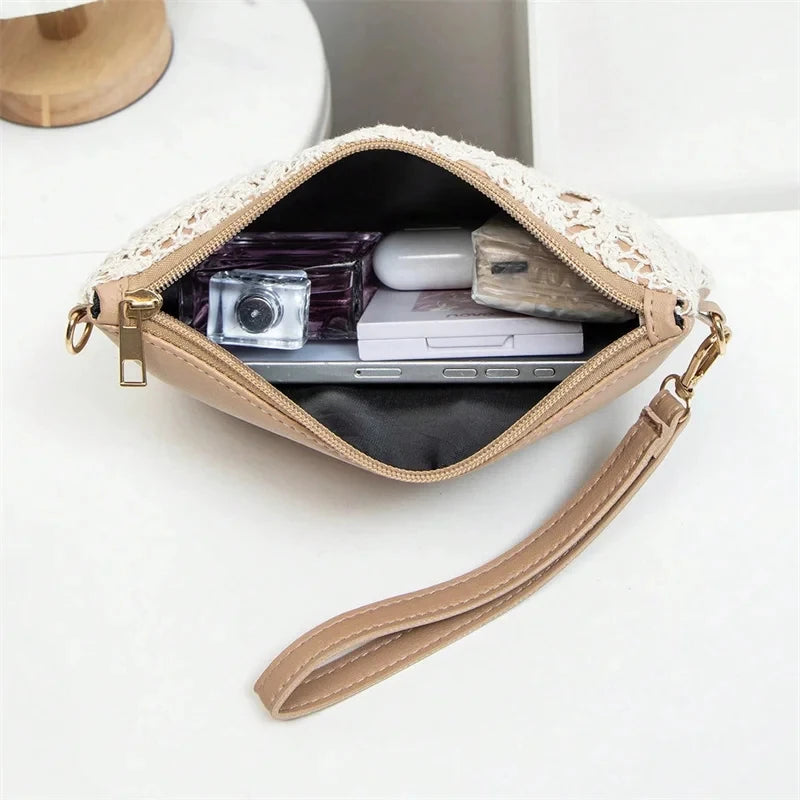 1PCS Simple Versatile Crossbody Crochet Bag, New Woven Bag, Zipper Closure, Retro Casual Beach Flower Women's Bags