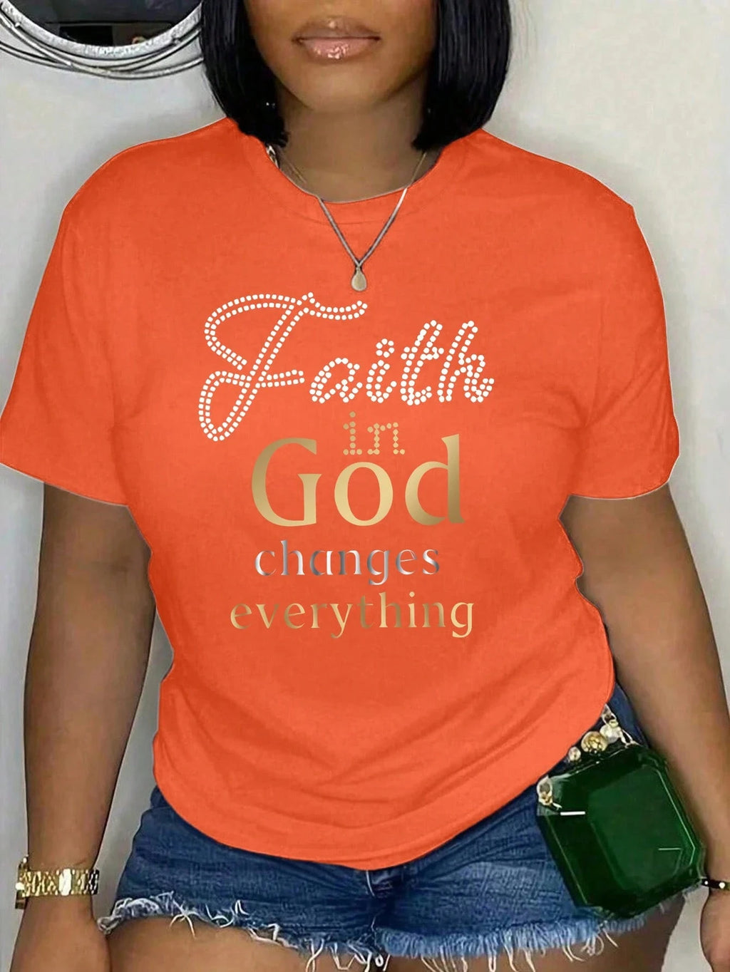 Plus Size Women's Faith In God Changes Everything Pattern Print T-shirt Summer Minimalist Casual Texture High Quality Loose Top