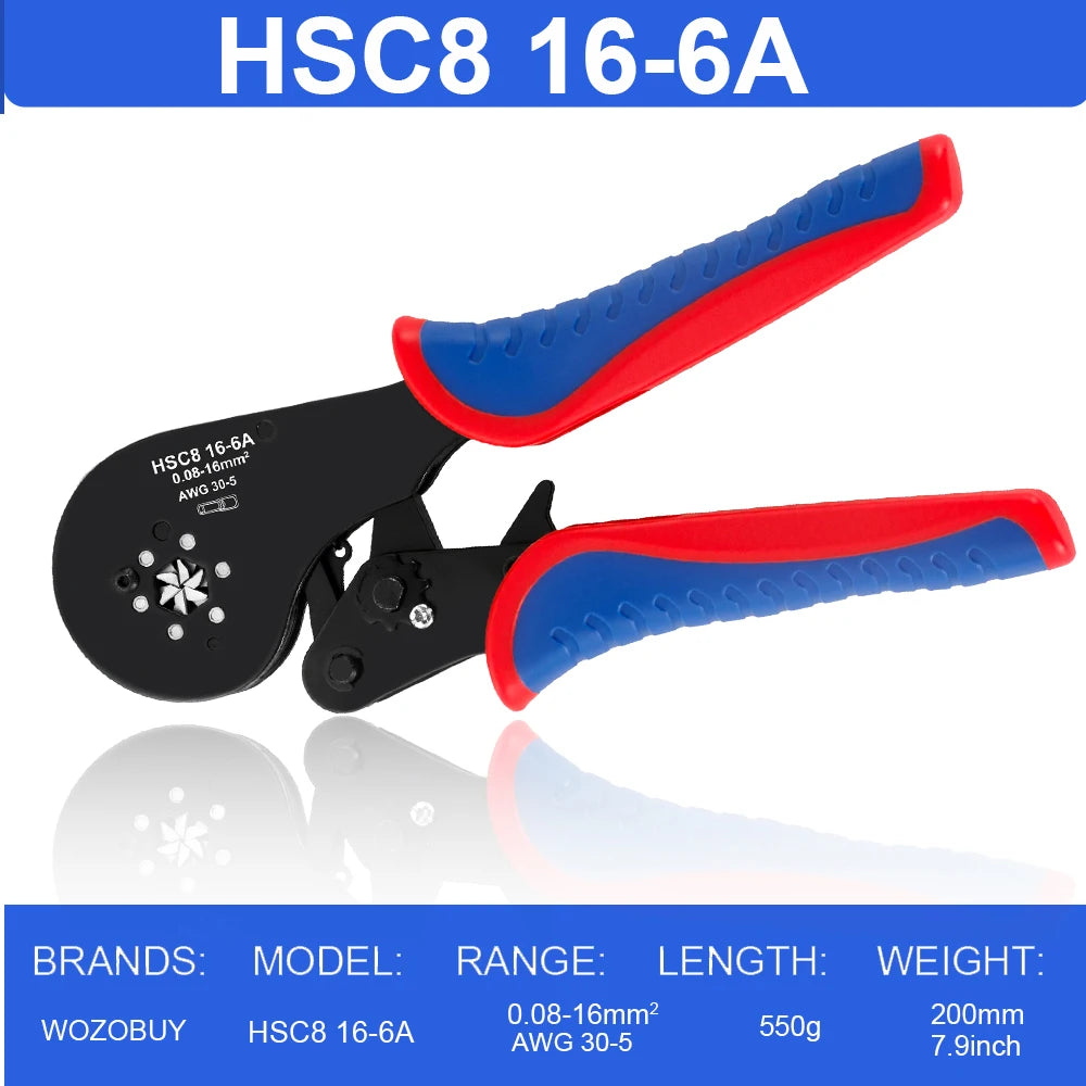 Ferrule Crimping Tool HSC8 16-6A Tubular Terminal Mini Pliers For Large Size Terminals Electrical Clamps 0.08-16mm²/30-5AWG