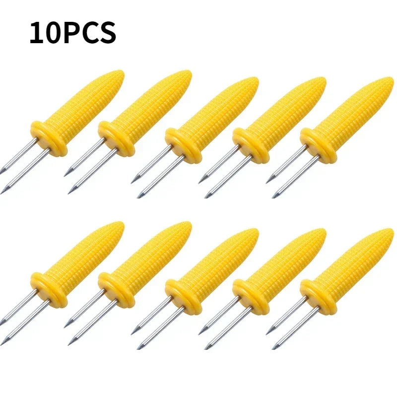 10pcs Fork Stainless Steel Corn Skewer Corn Holders Corn On The Cob Skewers Fruit Forks Outdoor Camping Cooking Barbecue Tool