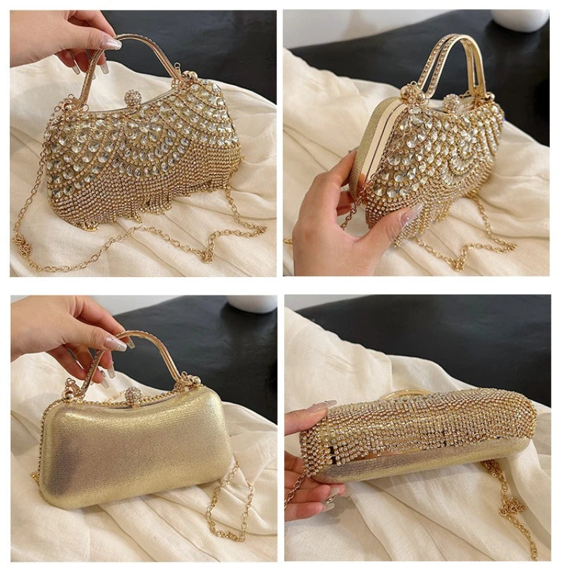 Women Hand Bag Rhinestone dinner bag, tassel hand-held banquet bag, fashionable socialite evening gown, single shoulder slanted