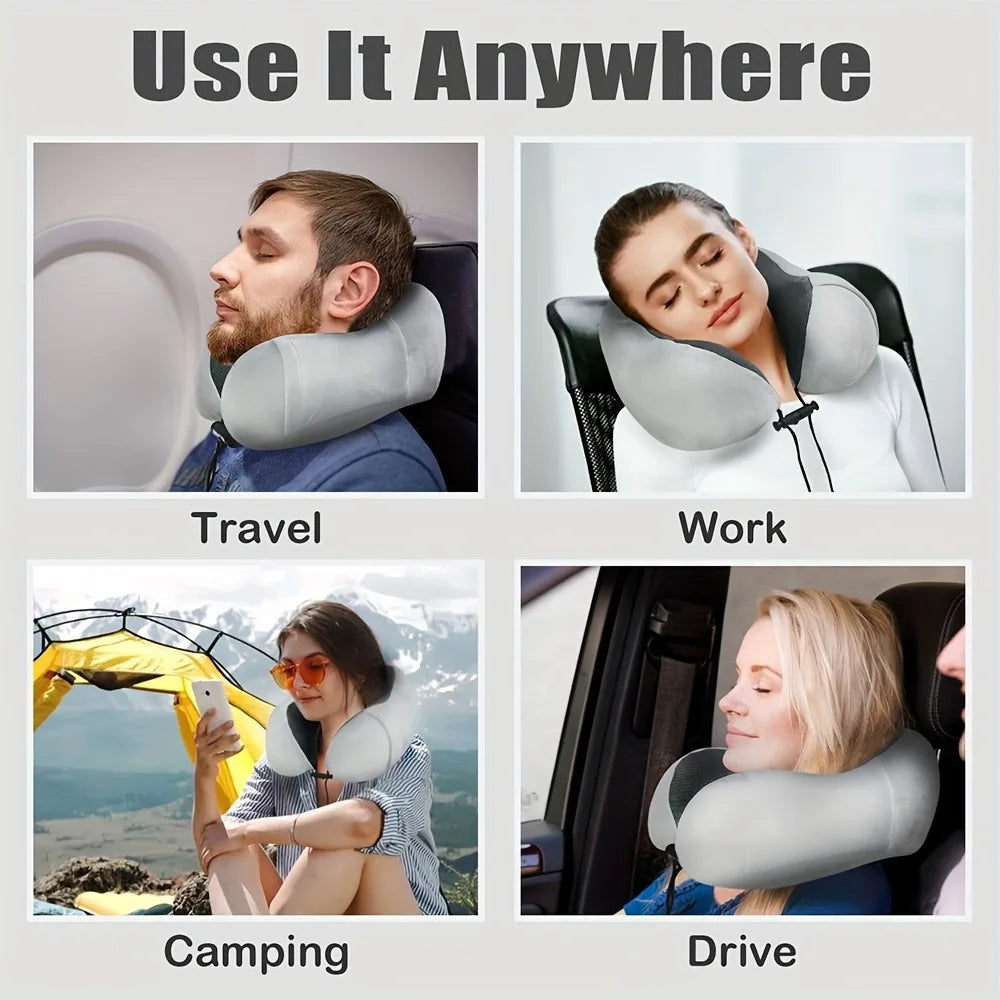 Travel Pillow, Airplane Sleep Travel Pillow, Memory Foam Neck Pillow Set Includes Eye Mask, Earplugs, and Storage Pouch