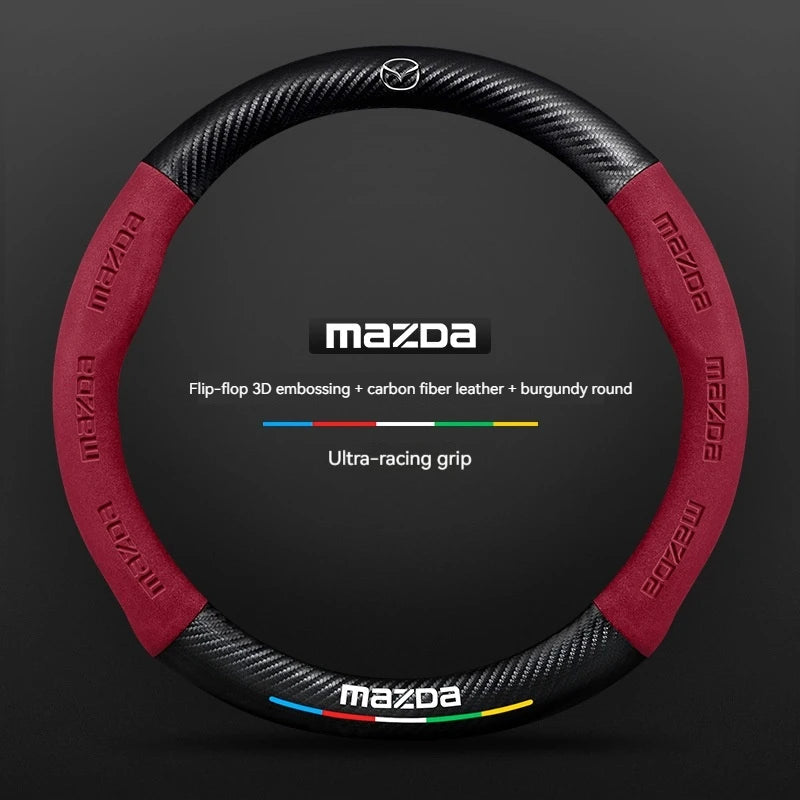For Mazda 3 5 6 SKYACTIV Axela Atenza CX30 CX5 CX8 CX9 MX5 RX8 RX7 BT50 Carbon fiber Suede Car Steering Wheel Cover Accessories