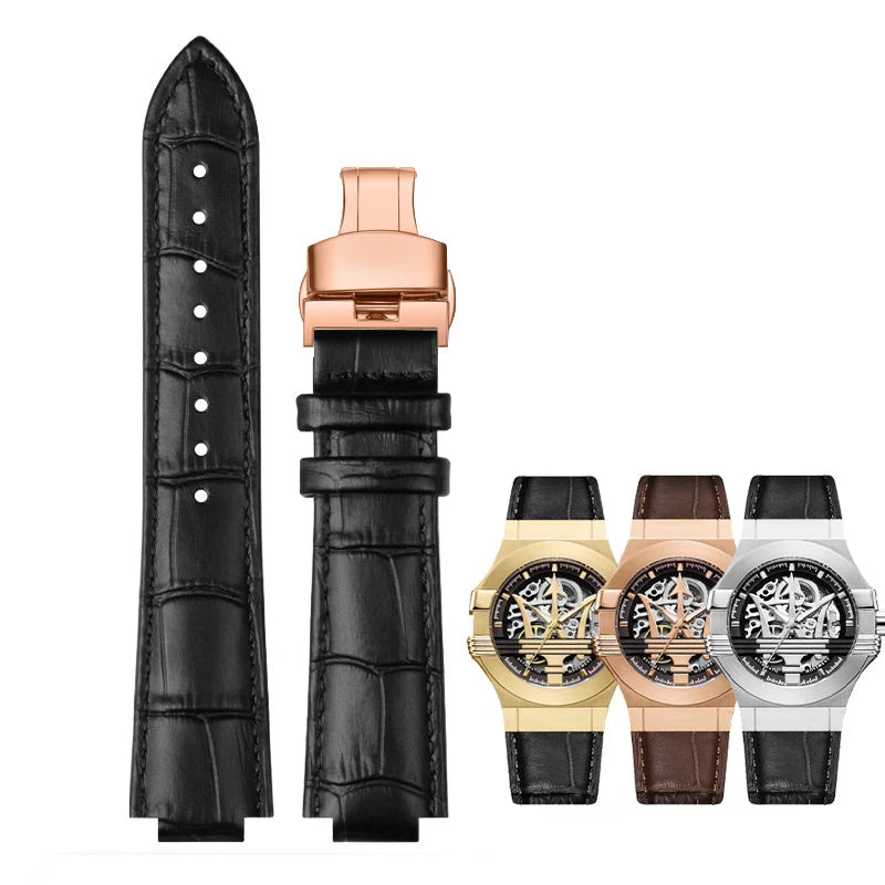 For Maserati Genuine Leather Watch Band R8821108025 R8821108039/8038/8035/8025 Trident Raised Mouth Strap Watchband 21mm 24mm
