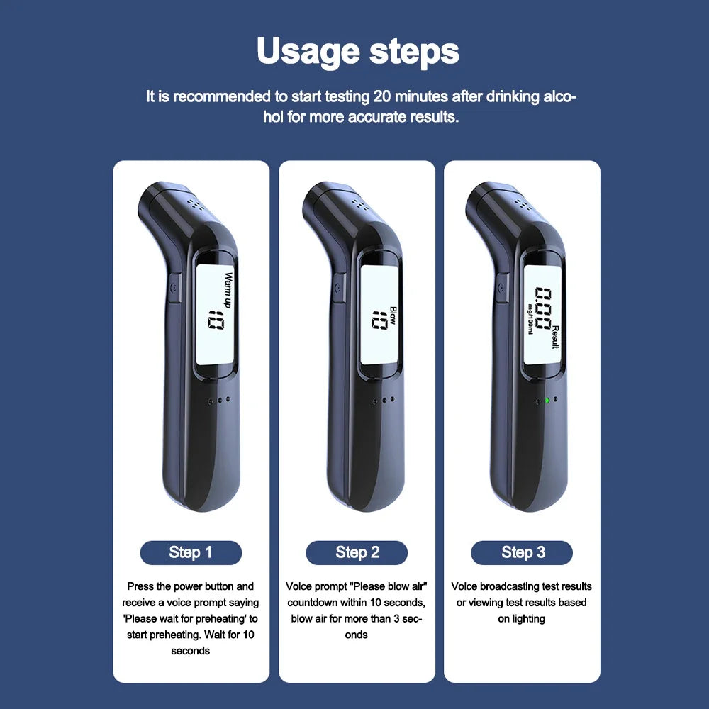 For Personal Use Portable Non-Contact Alcohol Tester with LED Digital Display Alcoholmeter Accuracy Breathalyzer Diagnostic Tool