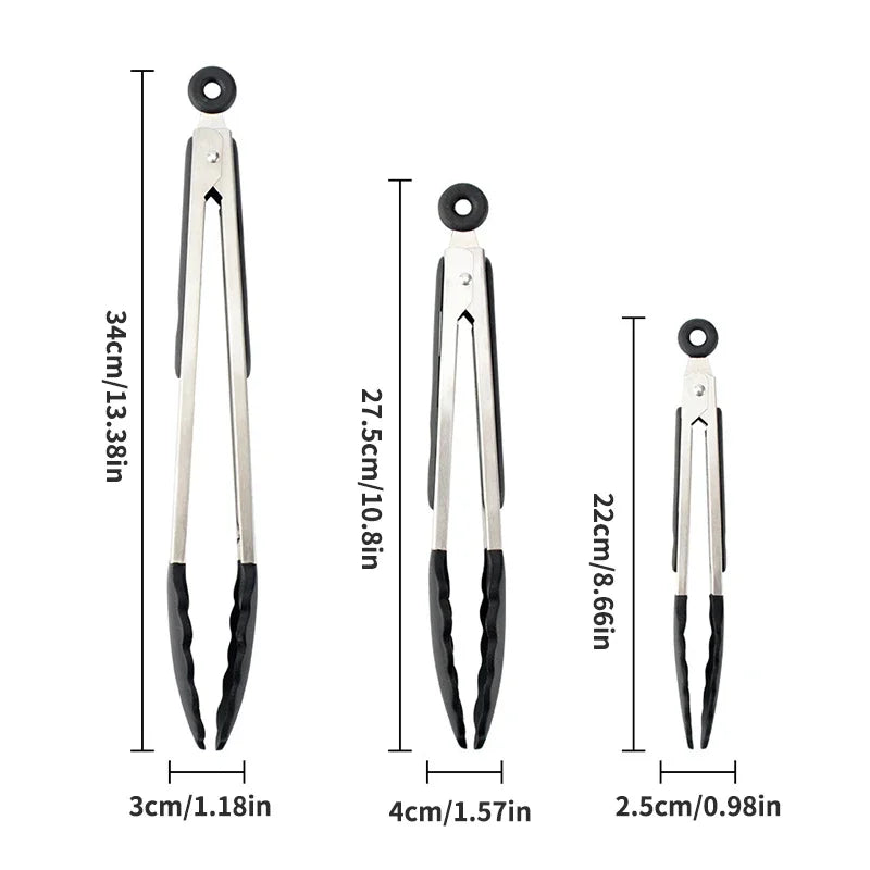7/9/12inch Household multi-functional stainless steel food tongs with handles, kitchen bread tongs, barbecue and steak tongs