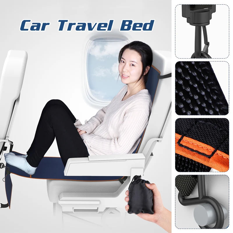 Car Travel Hammock Childen Adults Long Distance Travel Sleeping Bed Bus Hammock Accessories Rests Feet Legs Sleep Artifact