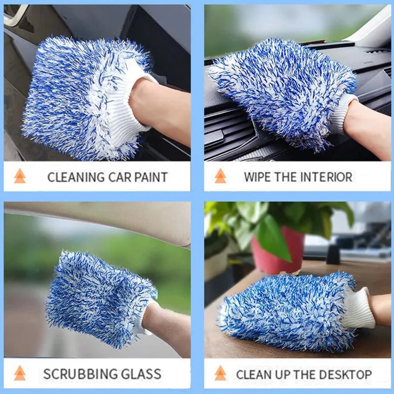 Car Cleaning Glove Soft Microfiber Thicken Plush Car Cleaning Tools Auto Detail Cleaning Mitt Double-faced Glove Car Accessories