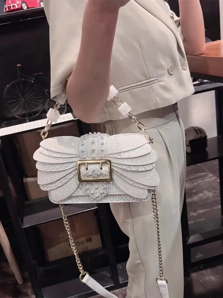 Design Women Single Shoulder Bag Tote Handbag Fashion Diamonds Chain Crossbody Bag Elegant Office Ladies Pu Leather Flat Bags