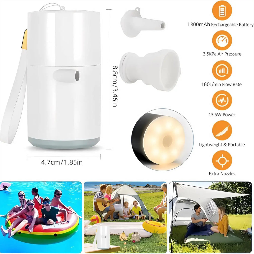 Tiny Portable Ultra-Mini Mattress Air Pump Camping SOS Lamp Rechargeable for Pool Float Air Bed Swimming Ring Vacuum Storage Bag