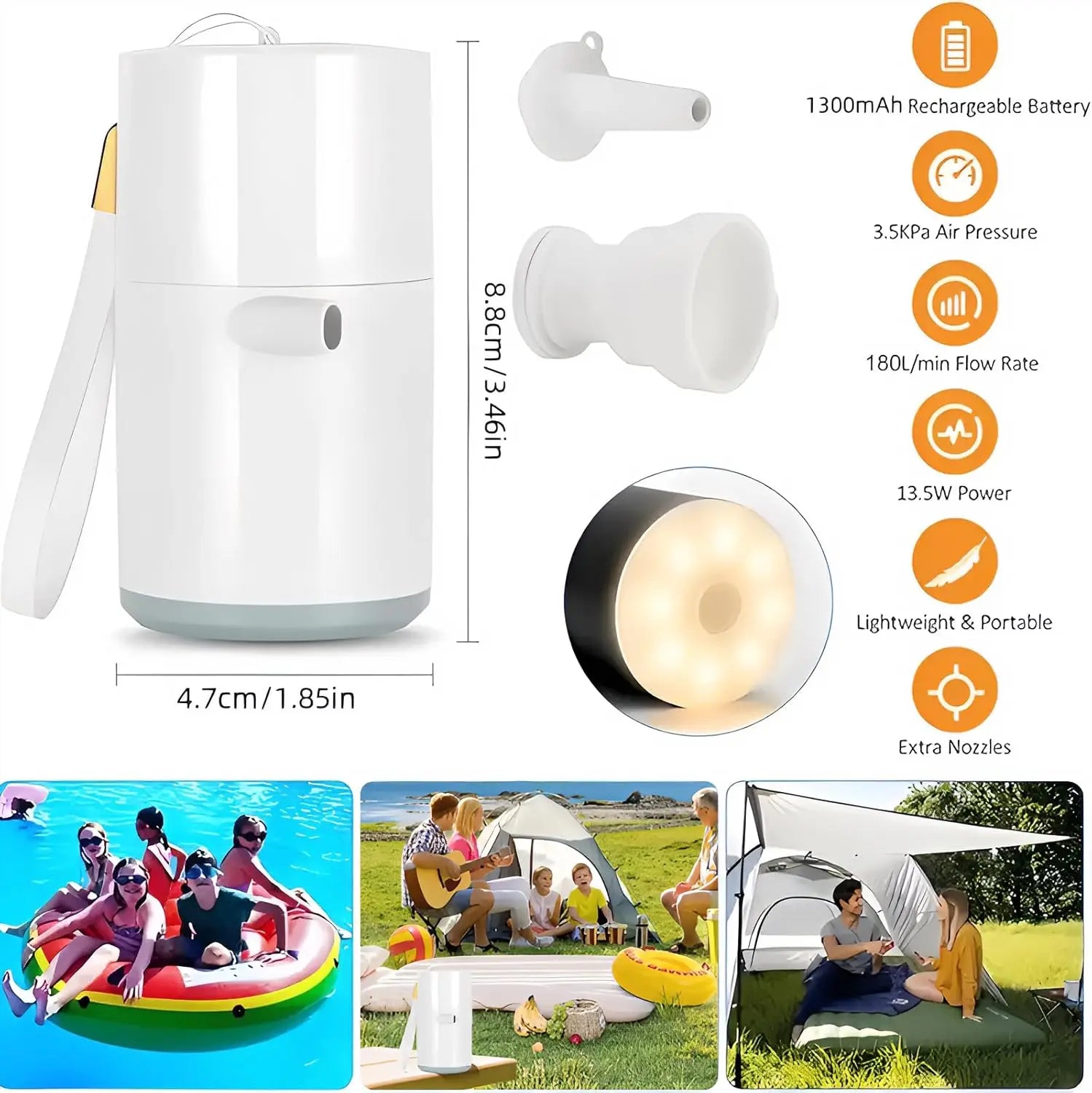 Tiny Portable Ultra-Mini Mattress Air Pump Camping SOS Lamp Rechargeable for Pool Float Air Bed Swimming Ring Vacuum Storage Bag