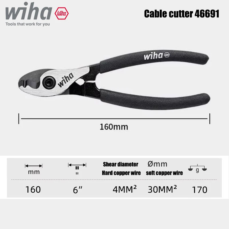 Wiha Black Forest Multifunctional Cable Pliers, Professional Electrician Tool Cable Cutters, 180° Flip Small Double-Edged 46691