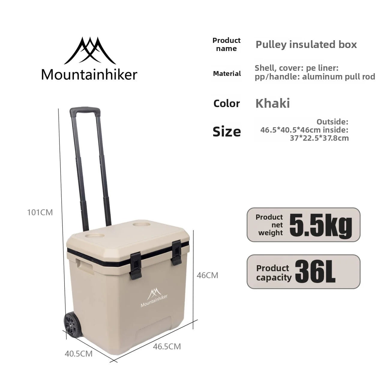 MOUNTAINHIKER 36L Outdoor Refrigerator with Trolley Wheels Incubator Portable Warm Box BBQ Car Pulley Warm Box Refrigerator Box