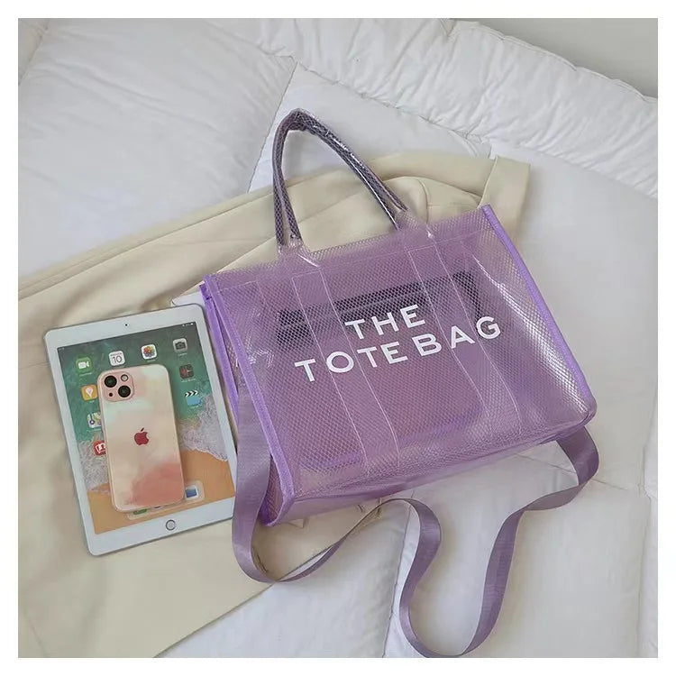 Fashion New High Capacity PVC Women's Bag Transparent Tote Bag Jelly Bag Handheld One Shoulder Crossbody Tote Bag