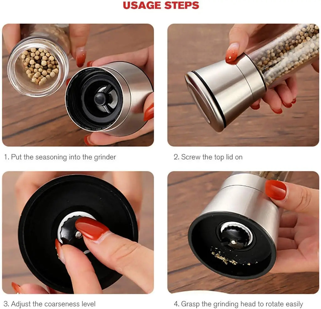 180/200ML Stainless Steel Glass Pepper Grinder Manual Salt Pepper Mill Kitchen Gadget Spice Bottle Grinder Mill Household Tool