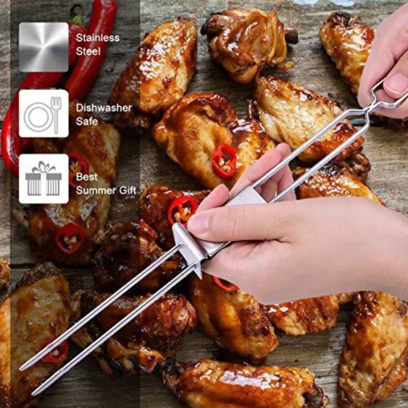 1pcs Stainless Steel Double Needle Barbecue Skewers with Self Push Plate Barbecue Forks Outdoor Home BBQ Accessories Tools숯불스타터