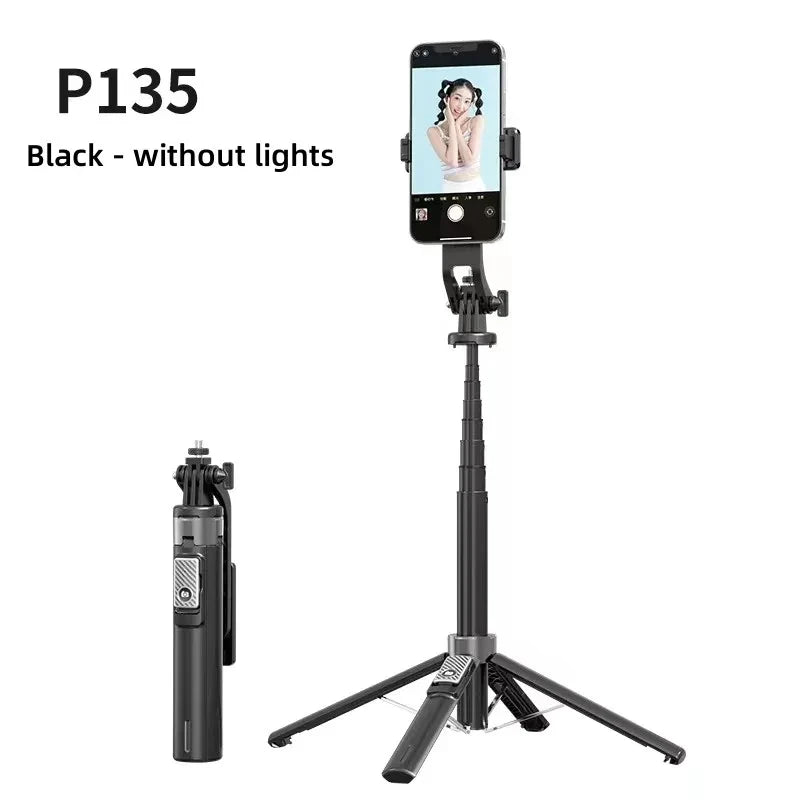 P130/P135 Selfie Stick 1.35m Extendable Four-Legged Stable Selfie Stick Rechargeable Wireless Remote for Live and Selfie