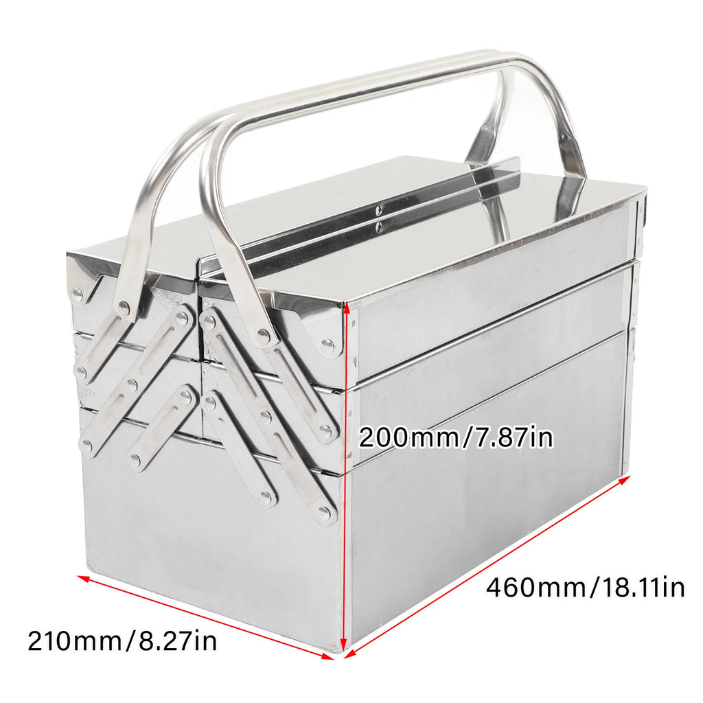 3 Layer 5 Tray Cantilever Tool Box Metal Folding Portable Auto Maintenance Tool Storage Box Organizer Stainless Steel
