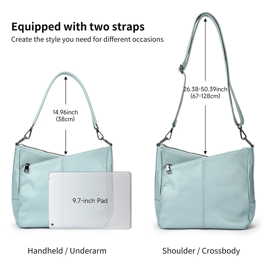 Women Full Grain Cow Leather Hobo Bag With Two Straps Multi Color Large Capacity Shoulder Crossbody Handbag