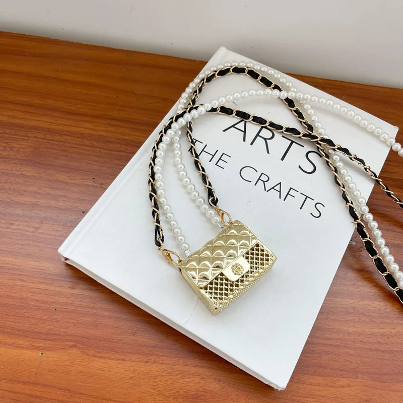 2023 Luxury Gold Mini Crossbody Bag For Women Designer Square Box Bag Vintage Pearl Chain Cross Body Bag Fashion lipstick Pouch