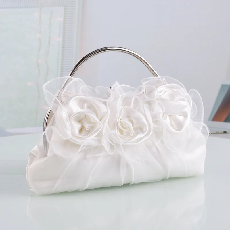 Designer Satin Purses and Handbags Women Flower Evening Bag Solid Luxury White Floral Bags Bride Day Clutches Dinner Bag