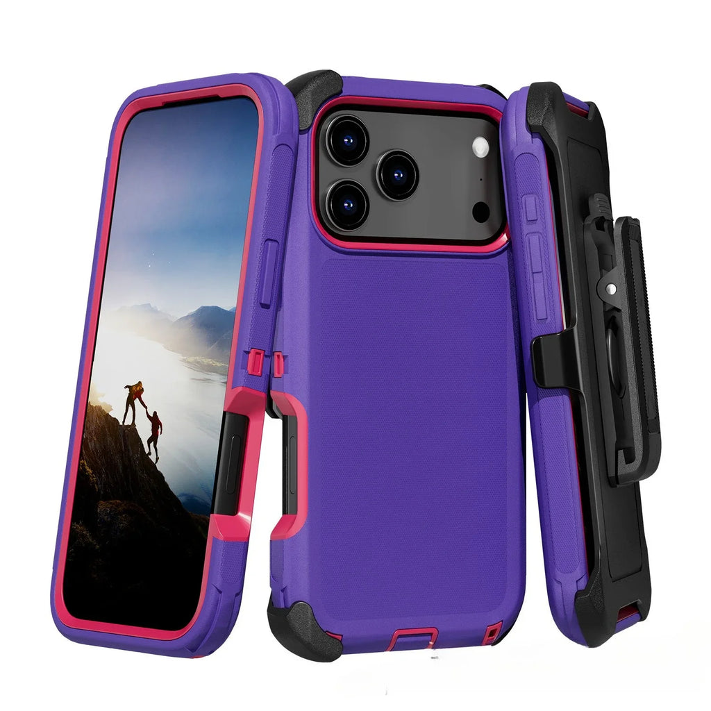 Rugged Shockproof Case with Belt Clip 2-Tone Design Heavy Duty Protection Armor Shell for IPhone 17 Air 16 15 14 Plus 13 Pro Max