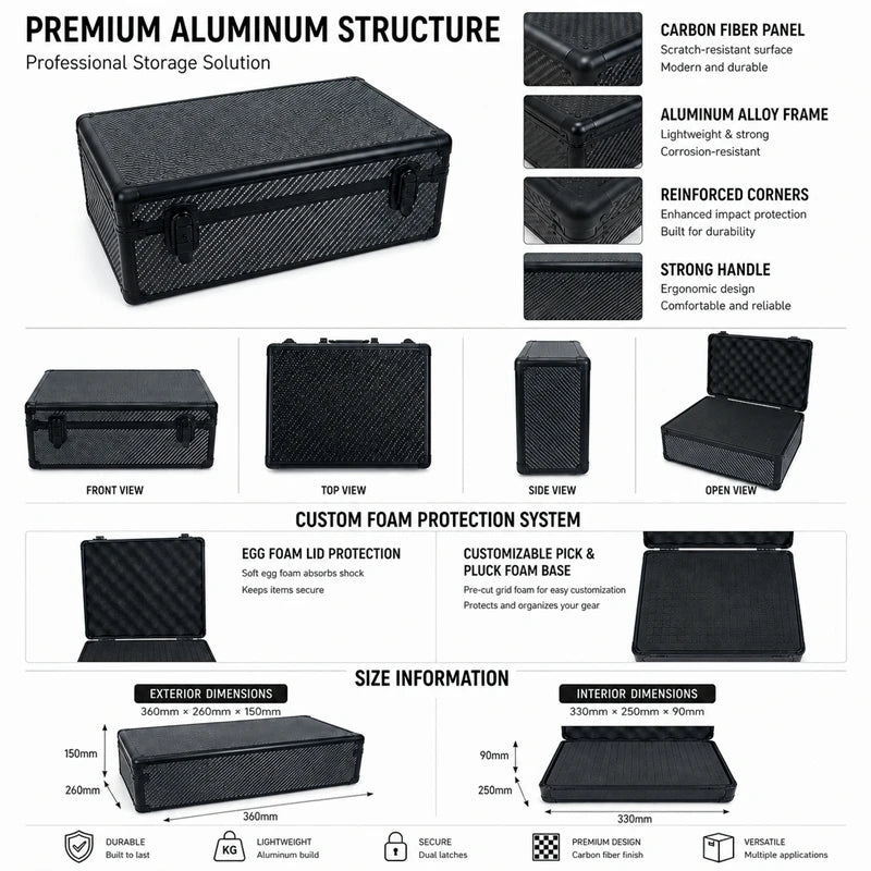 Heavy Duty Aluminum Tool Case with Foam Insert, Lockable Portable Storage Box for Mechanics, Electricians & Power Tools