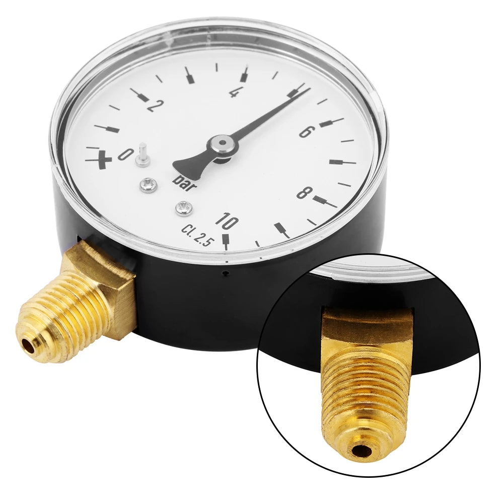 Air Oil Water Pressure Gauge 1/4 Inch NPT 0-10 Bar Side Mount Manometer
