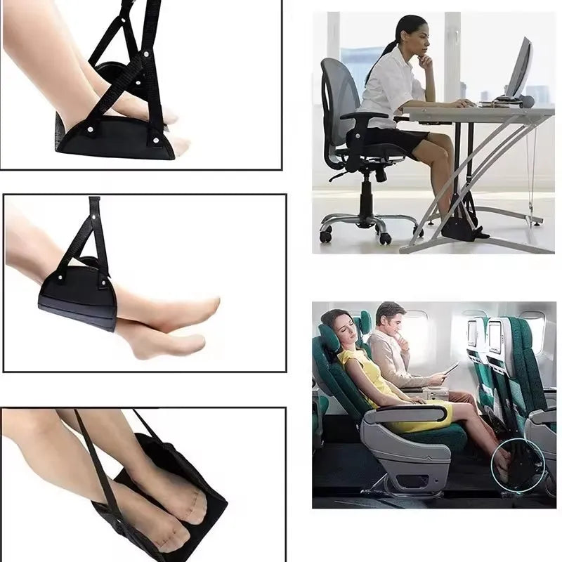 Portable Adjustable Leg Hammock with Comfortable Foot Rest for Airplane Office and Car Travel Support and Relaxation