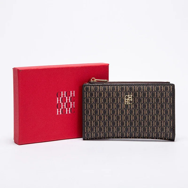 CH Wallet Monogram Print Long Zipper Purse With Box Card Holder Fashion Clutch For Women Daily Use Travel Shopping Casual