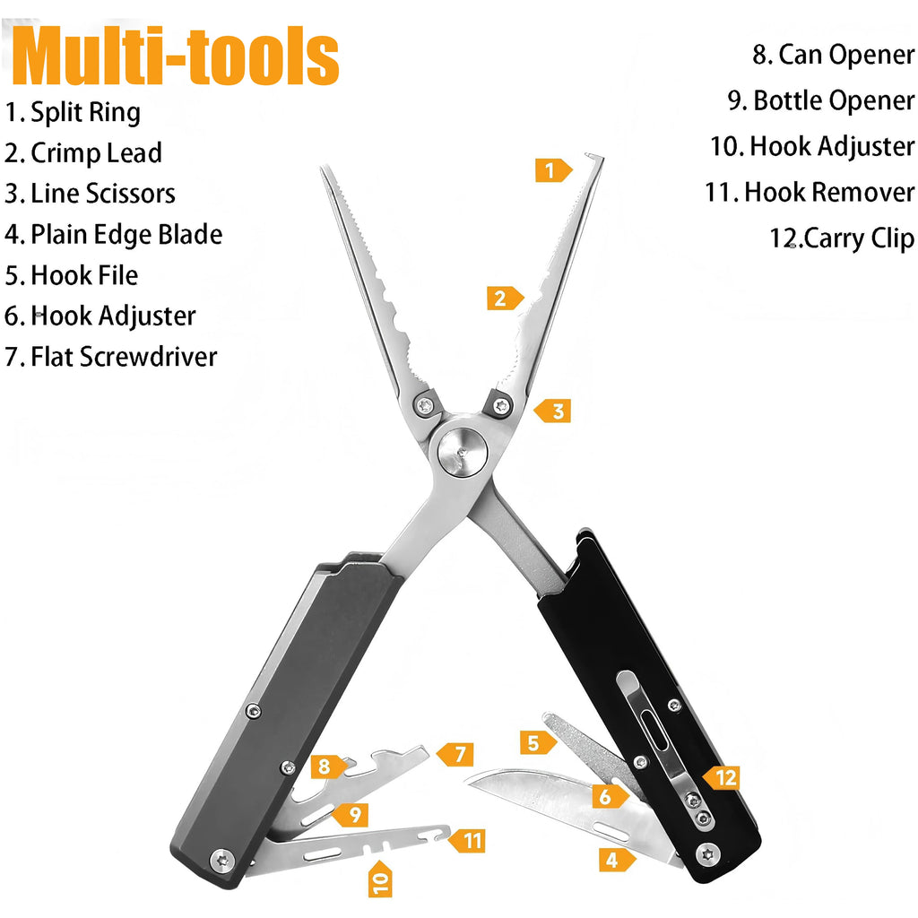 12-in-1 Multi-Functional Fishing Pliers, EDC Pocket Knife, Fish Lip Clamp, Multi-Tool Pliers, Survival and Camping Equipment