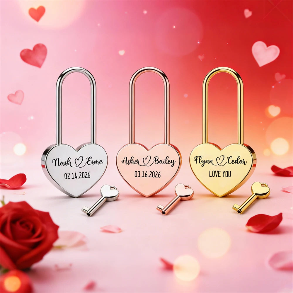 Custom Heart-Shaped Padlocks Personalized Lock With Key Love Souvenir Commemorative Gift Home Decoration Custom Name Text Lock