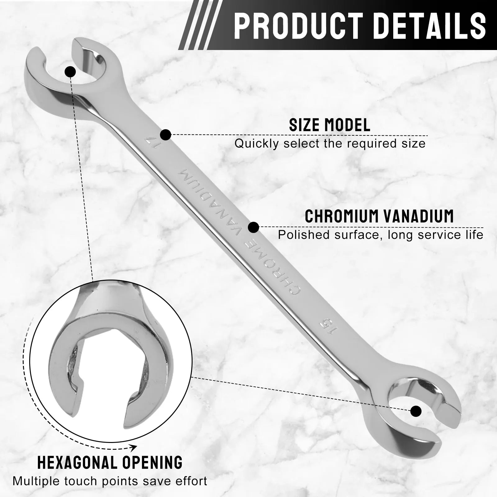 4Pcs Flare Nut Wrench Set Double End Metric 9 10 11 12 13 14 15 17mm Mirror Polished Surface Robust Etch Resistant for Machinery