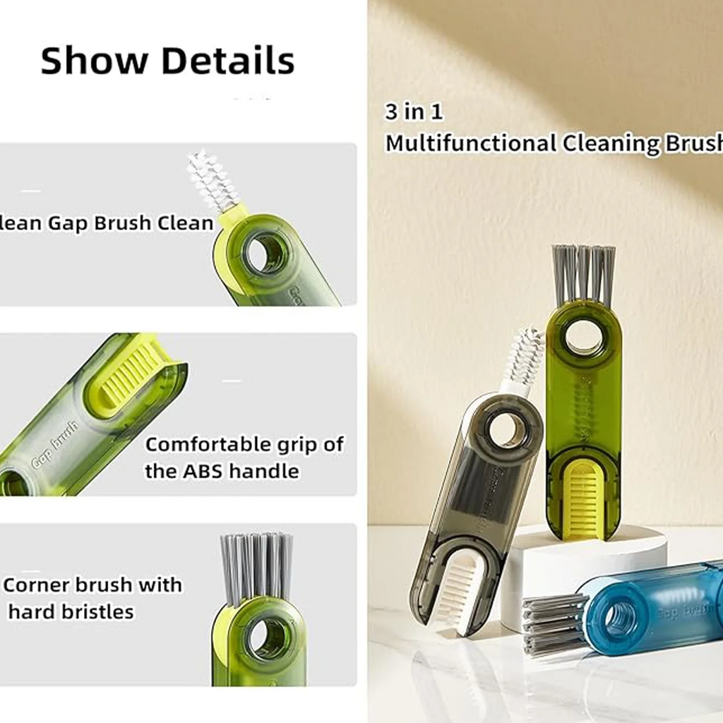 1Piece 3 in 1 Bottle Cup Lid Brush Straw Cleaner Tool Multi-Functional Crevice Cleaning Brush