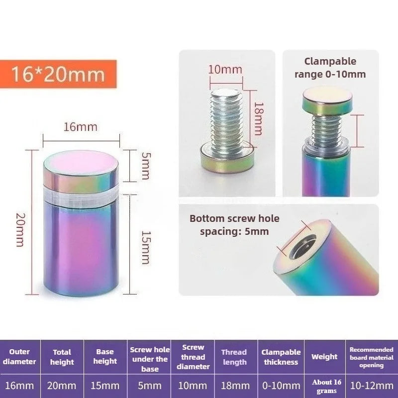 4Pcs Rainbow acrylic Picture Frame Glass Sign Standoff Nail Wall Mount Standoff Holder Stainless Steel Advertise Fixing Screw