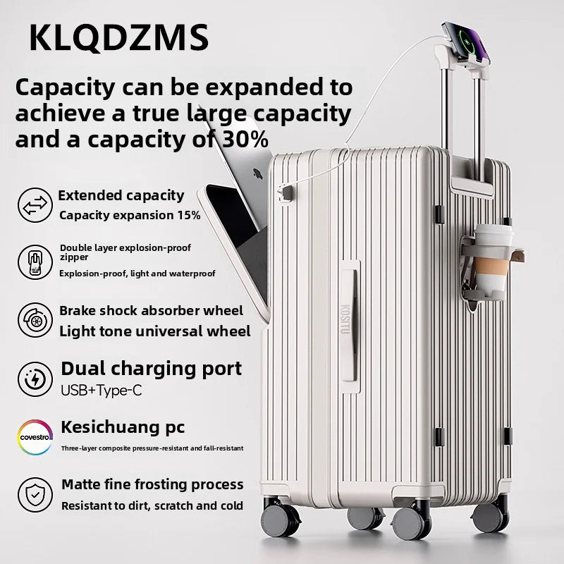 KLQDZMS Luggage Front Opening Boarding Box Large Capacity Trolley Case 20"22"24"26"28"30 Inch Strong and Durable Suitcase