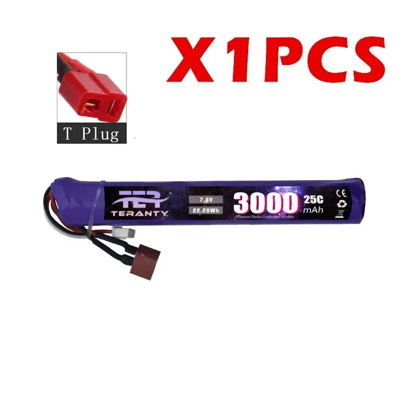 7.4V 3000mAh LiPo Battery with Small Tamiya Deans T Connector 2S For Electric Toys Water Bullet Gun Battery Parts Accessories