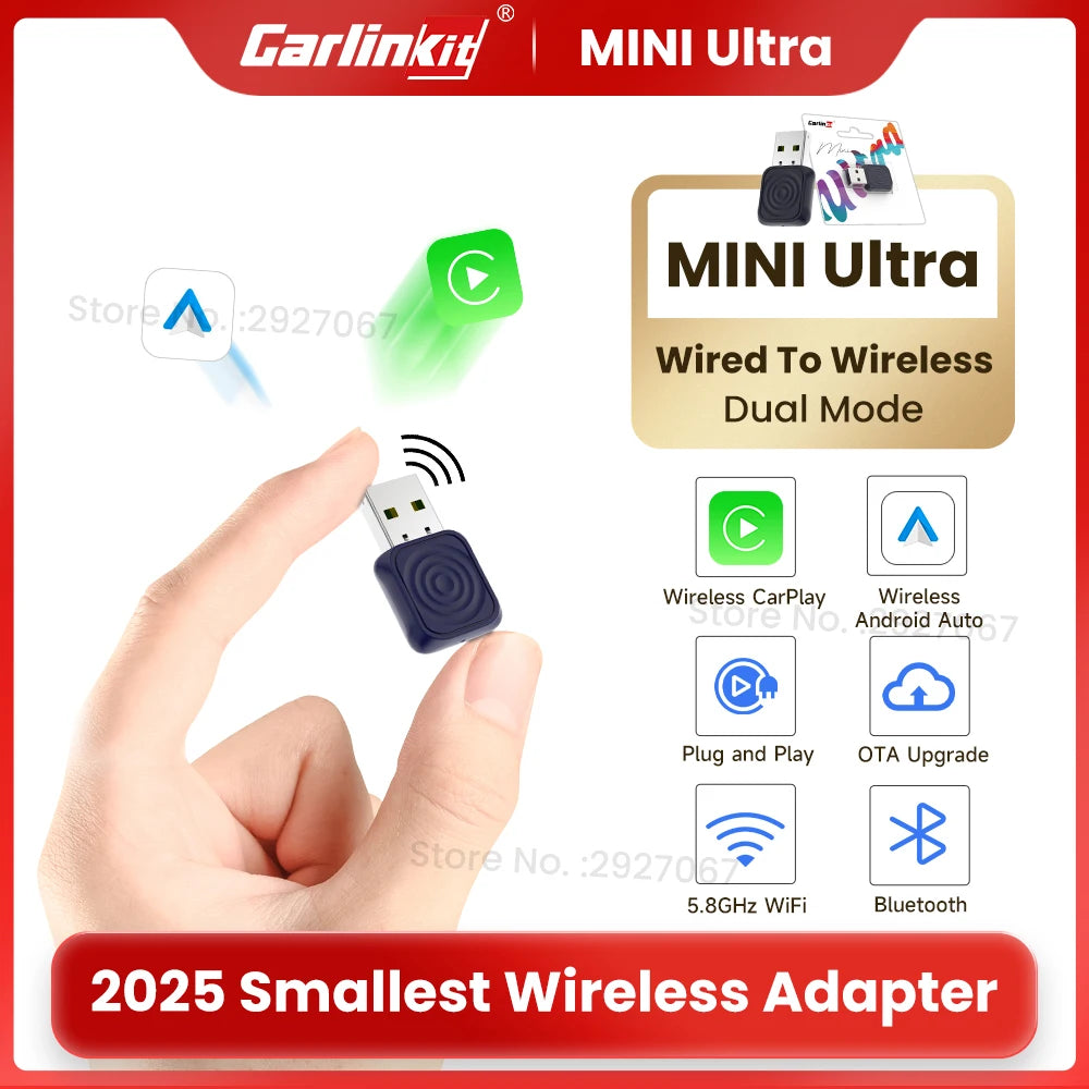 Carlinkit Wireless Carplay Adapter Mini Ultra Android Auto Box USB Dongle Plug & Play Seamless Connection for OEM Car Dual Mode