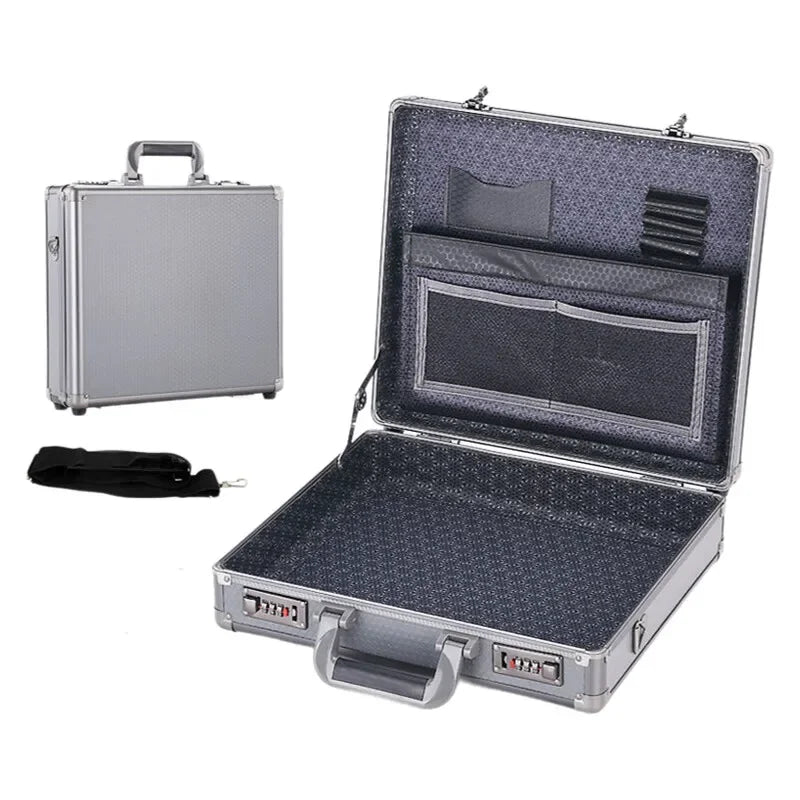 Aluminum Frame Lockable Laptop Suitcase - Portable Security Document Briefcase Strongbox With Password Lock case Computer Files