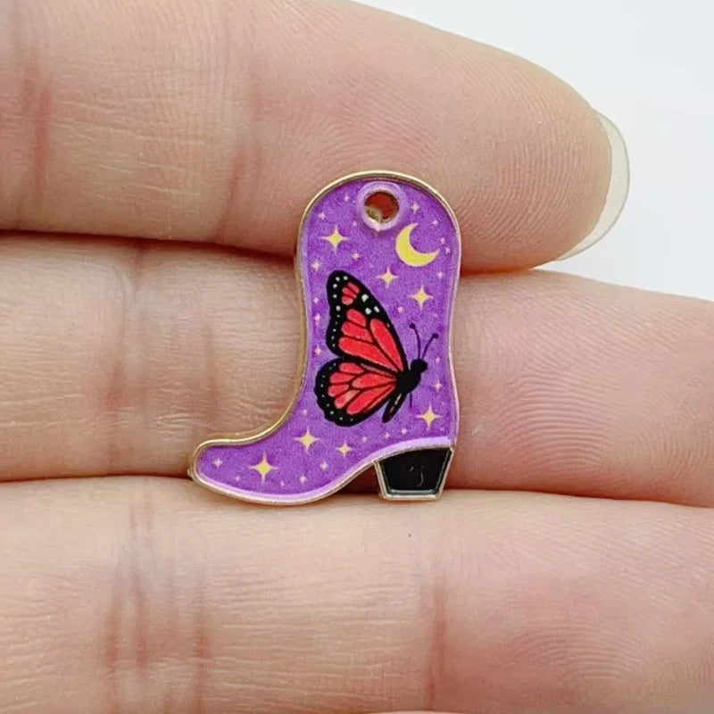 10 pcs Color Printed Cowboy Boots Alloy Pendant European and American DIY Jewelry Accessories Spot Wholesale