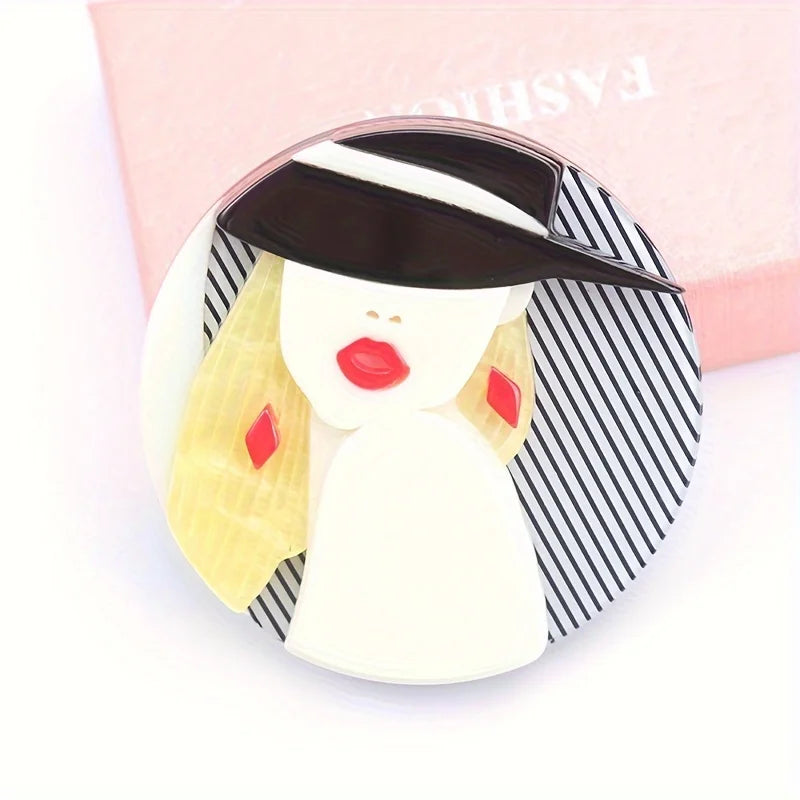 handmade fashion accessories acrylic cartoon round women portrait brooches popular clothing bag accessories