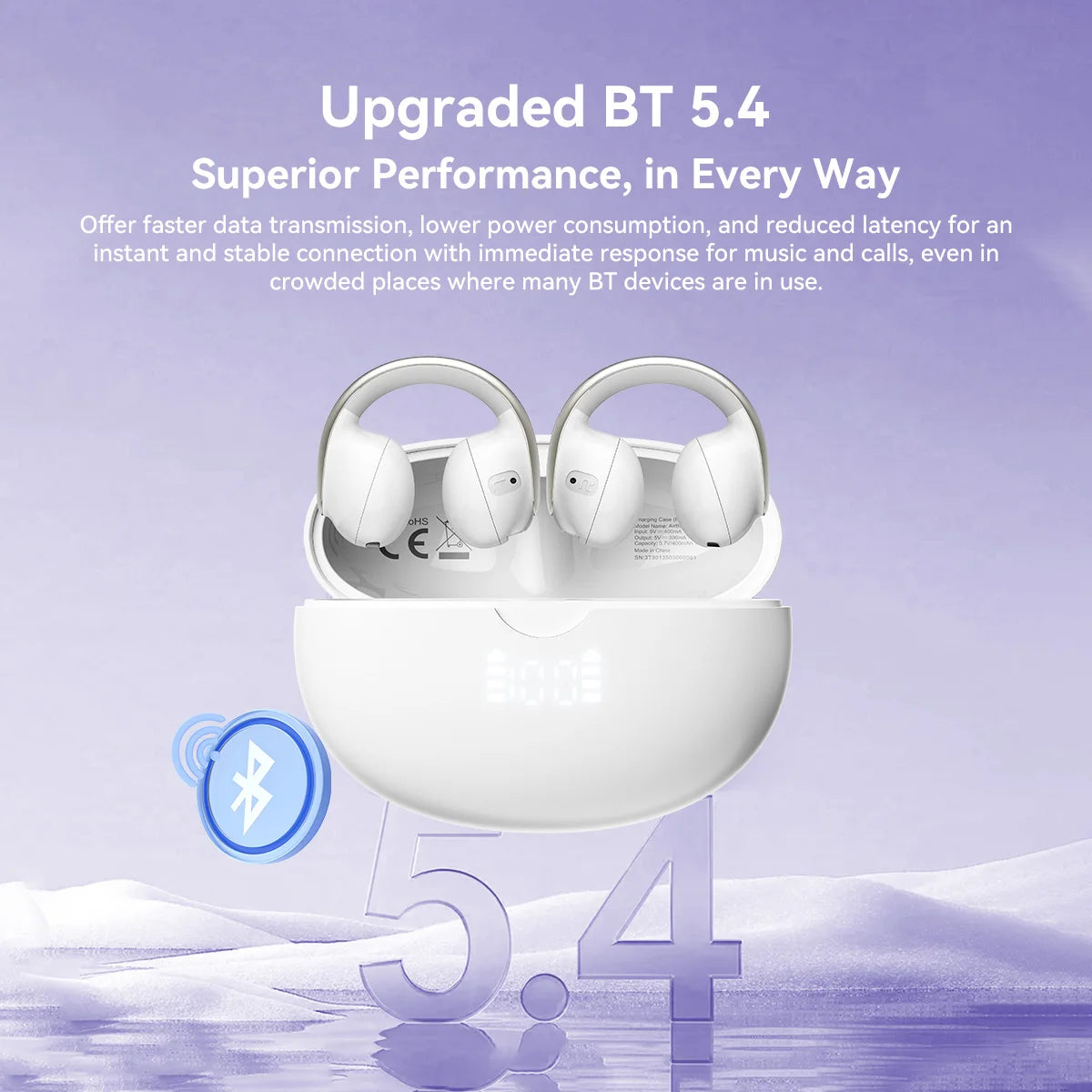 Blackview AirBuds 13 OWS Ear Clip Headset with LED Display IPX7 Waterproof 400mAh Bluetooth 5.4 Sports Earphones with Mic