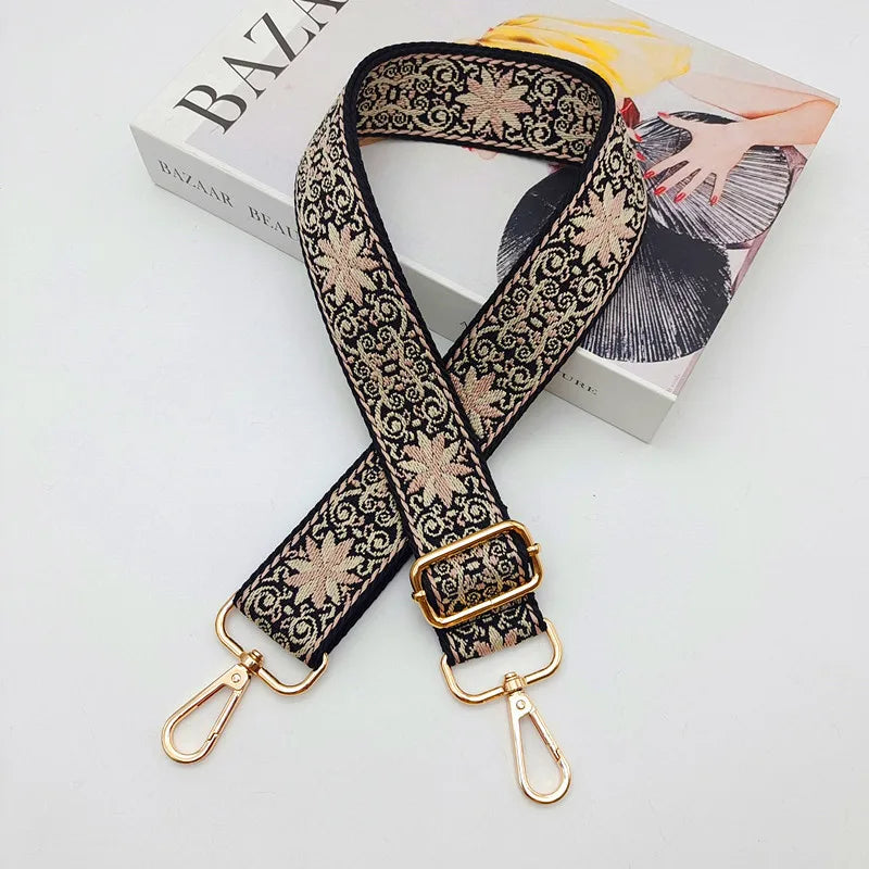 Ethnic Style Embroidered Messenger Single Shoulder Width Bag Strap Woven Long Shoulder Strap Adjustable Bag Replacement Strap