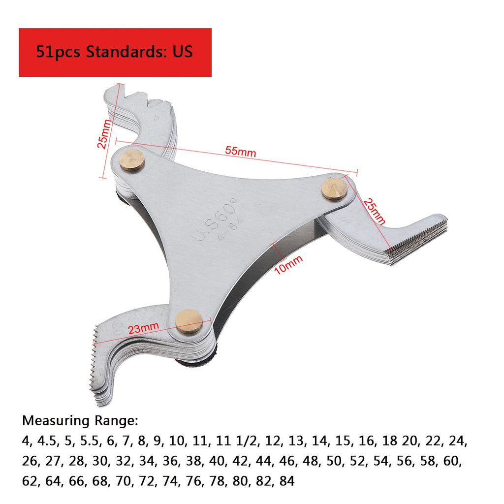 55-60 Degree Metric Inch US Thread Plug Gauge Carbon Steel Gear Tooth Screw Pitch Gauges Thread Pitch Measuring Tools
