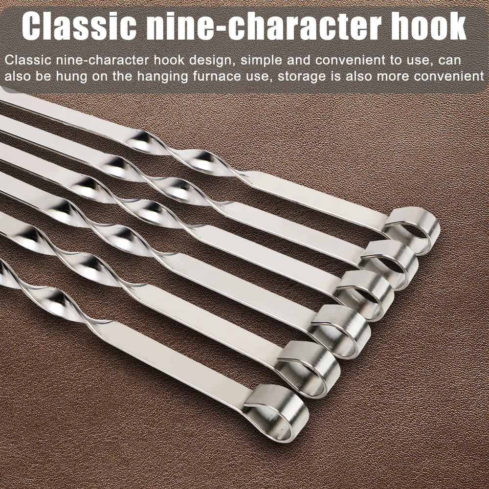 6Pcs Wide BBQ Sticks Stainless Steel Barbecue Skewer BBQ Utensil Reusable Grill Sticks Outdoor Camping Picnic Flat BBQ Fork