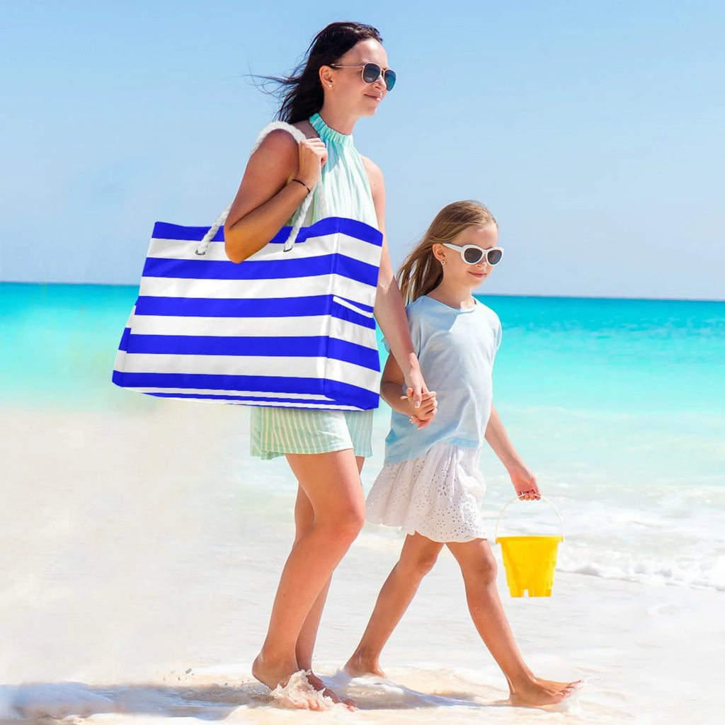 Hot Fashion Beach Women Large Capacity Shoulder Bag Handbag Blue Stripe Rope Handles Shoulder Beach Tote Bags Shopping Bag New