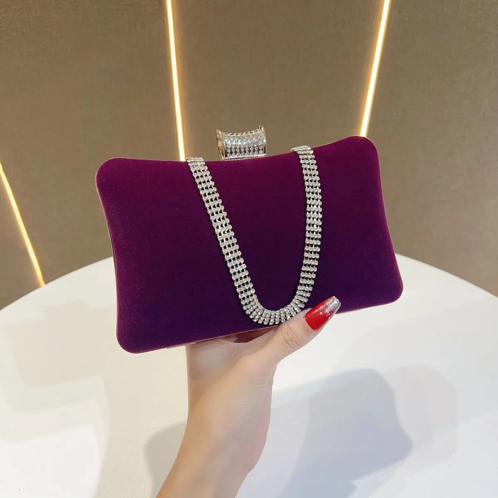 New Women Evening Bags Diamond Luxury Clutch Bag Vintage Velvet Diamonds Party Ladies Elegant Chain Shoulder Bag Handbags Purses